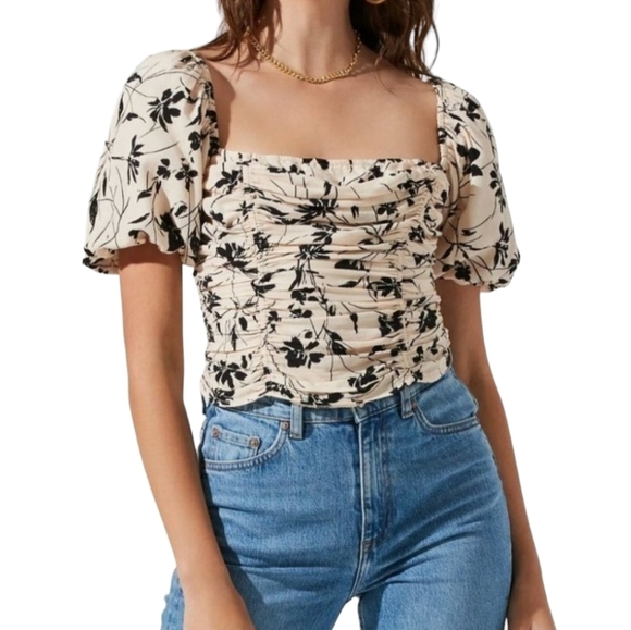 ASTR The Label Florian Square Neck Puff Sleeve Top S - Picture 4 of 9